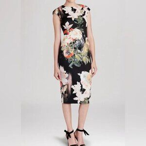 Ted Baker womens black floral formal midi Candiss Opulent Bloom Dress SIZE 1